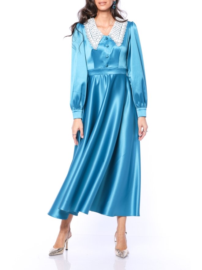 TGH ROCHIE MIDI DIN SATIN SPECTACULAR CU GULER MACRAME