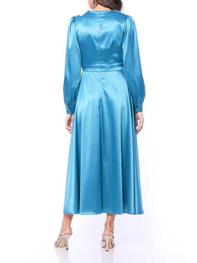 TGH ROCHIE MIDI DIN SATIN SPECTACULAR CU GULER MACRAME
