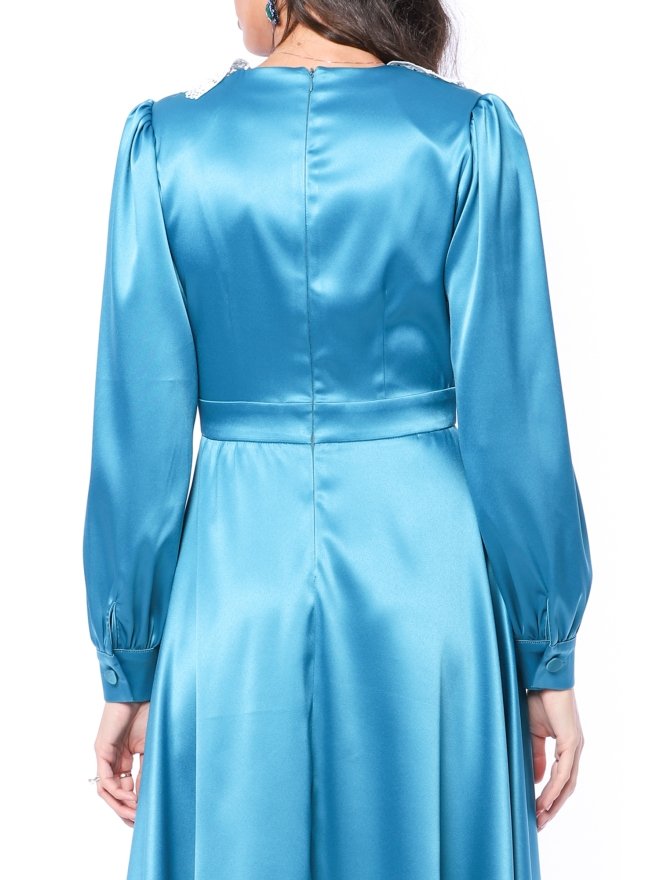 TGH ROCHIE MIDI DIN SATIN SPECTACULAR CU GULER MACRAME