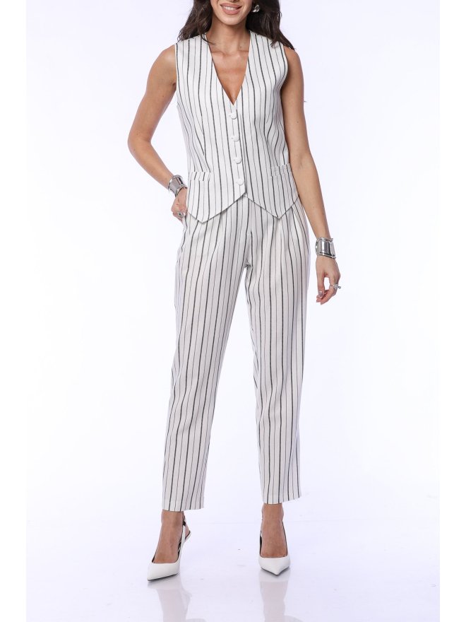 TGH LINO LEISURE HIGH-WAIST STRIPED CIGARETTE PANTS