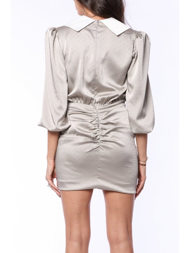 TGH RHINESTONE DRAPED WHITE COLLAR MINI DRESS