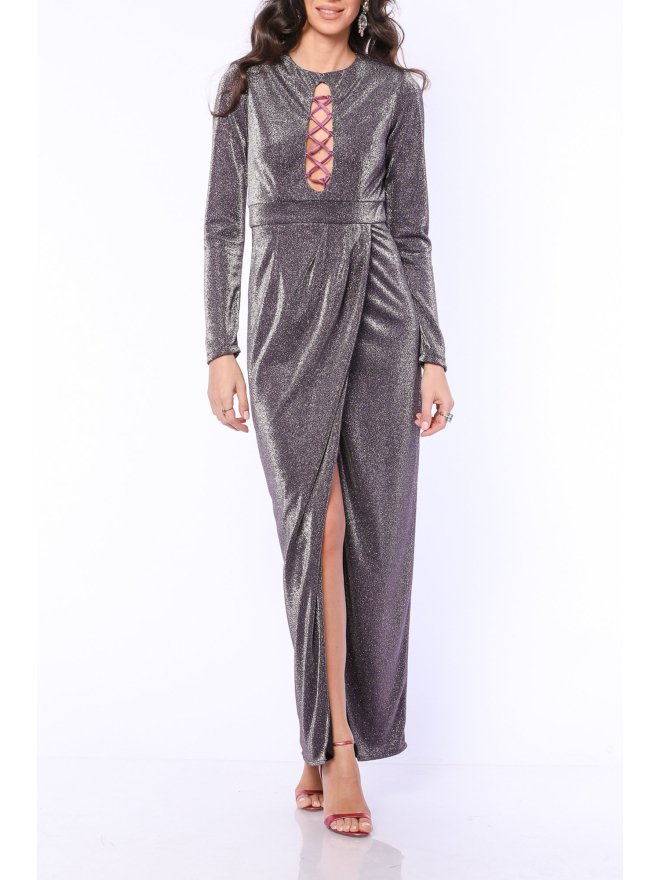 TGH SHINY CRIS-CROSS FRONT MAXI DRESS