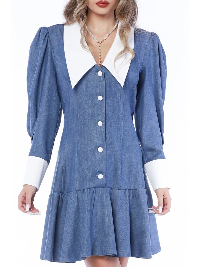 TGH MINI DRESS ECLIPSE DENIM WITH POINTED COLLAR