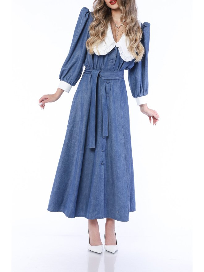 TGH MINI DRESS VIVID DENIM WITH VICTORIAN COLLAR