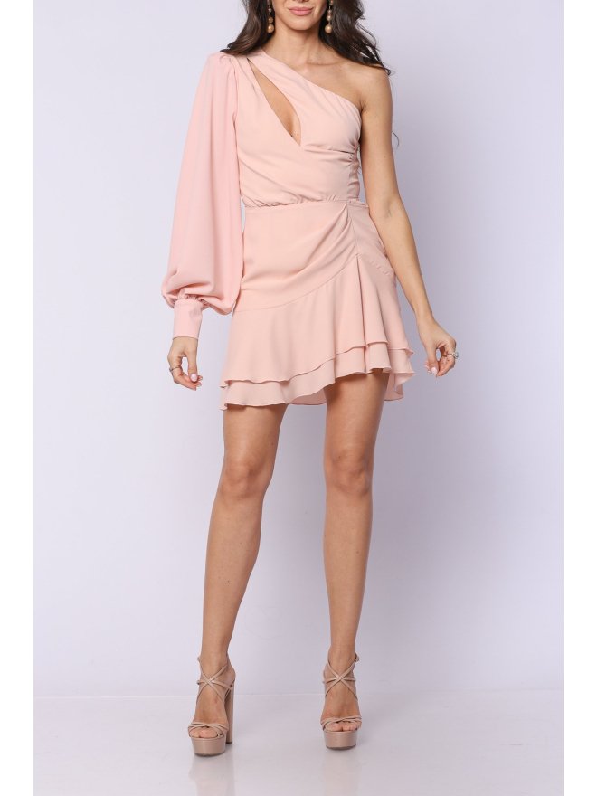 TGH ONE-SLEEVE CUT-OUT RUFFLED MINI DRESS