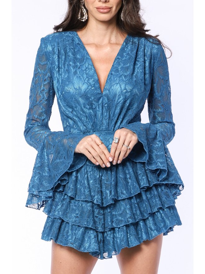 TGH SENSUAL ASYMMETIC RUFFLES LACE MINI DRESS