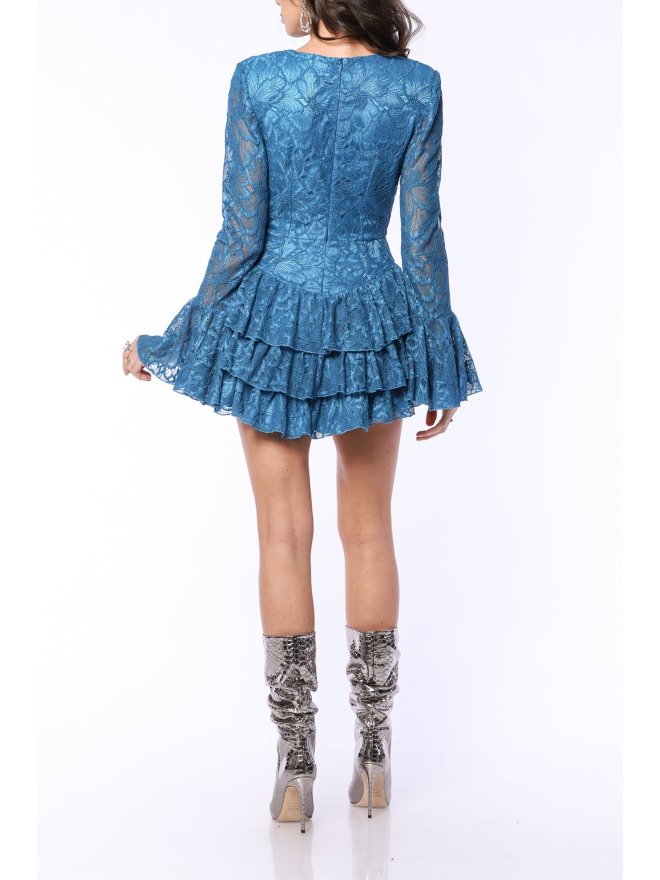 TGH SENSUAL ASYMMETIC RUFFLES LACE MINI DRESS