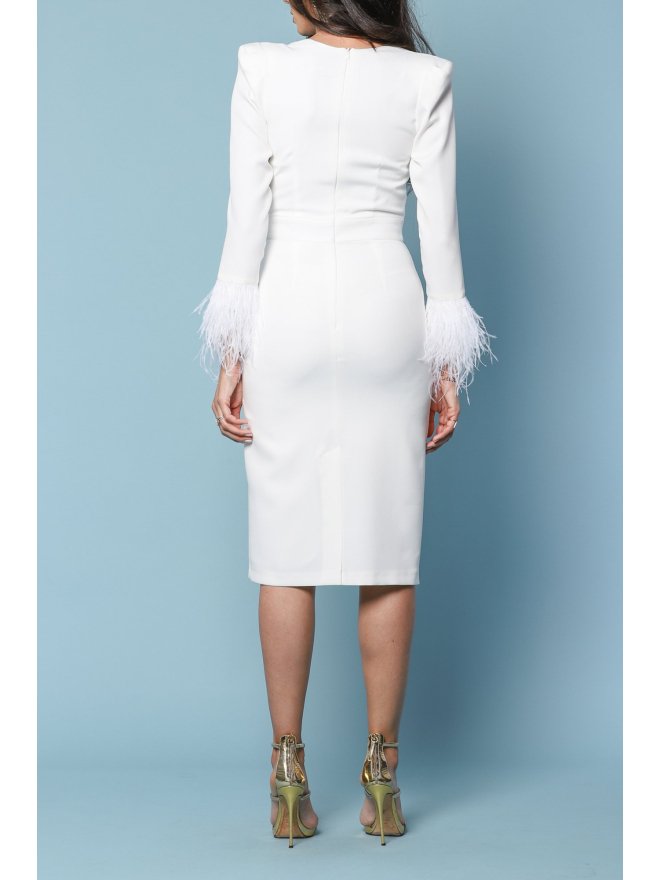 TGH ROCHIE MIDI EXQUISITE CU CORSET SI MANSETE DIN PENE