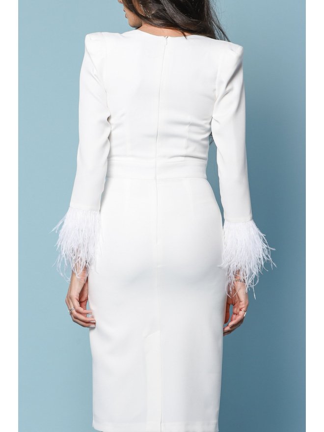 TGH ROCHIE MIDI EXQUISITE CU CORSET SI MANSETE DIN PENE