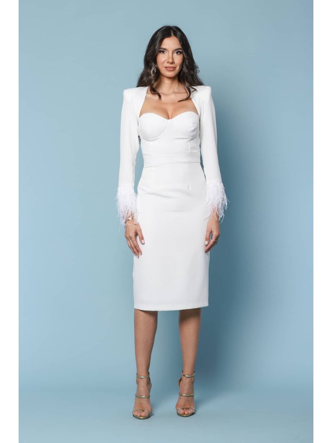 TGH ROCHIE MIDI EXQUISITE CU CORSET SI MANSETE DIN PENE