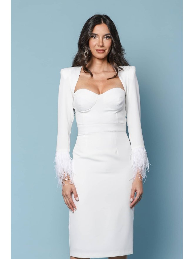 TGH ROCHIE MIDI EXQUISITE CU CORSET SI MANSETE DIN PENE