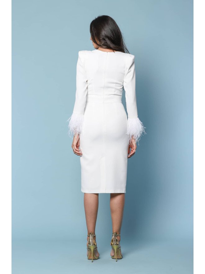 TGH ROCHIE MIDI EXQUISITE CU CORSET SI MANSETE DIN PENE