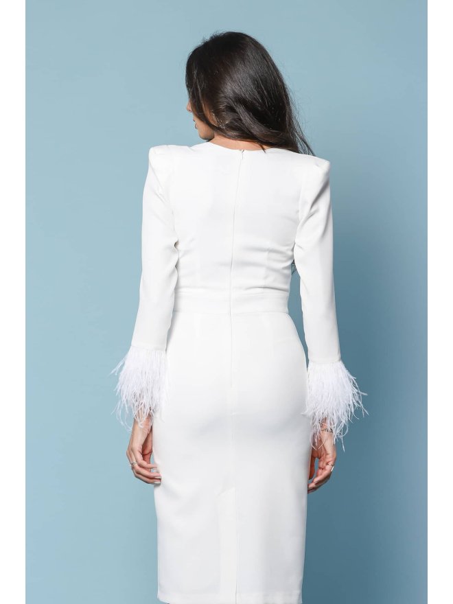 TGH ROCHIE MIDI EXQUISITE CU CORSET SI MANSETE DIN PENE