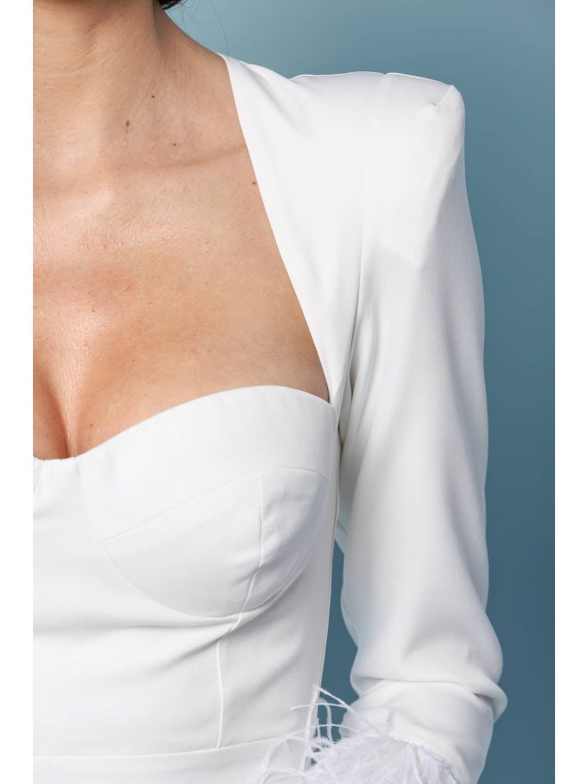 TGH ROCHIE MIDI EXQUISITE CU CORSET SI MANSETE DIN PENE