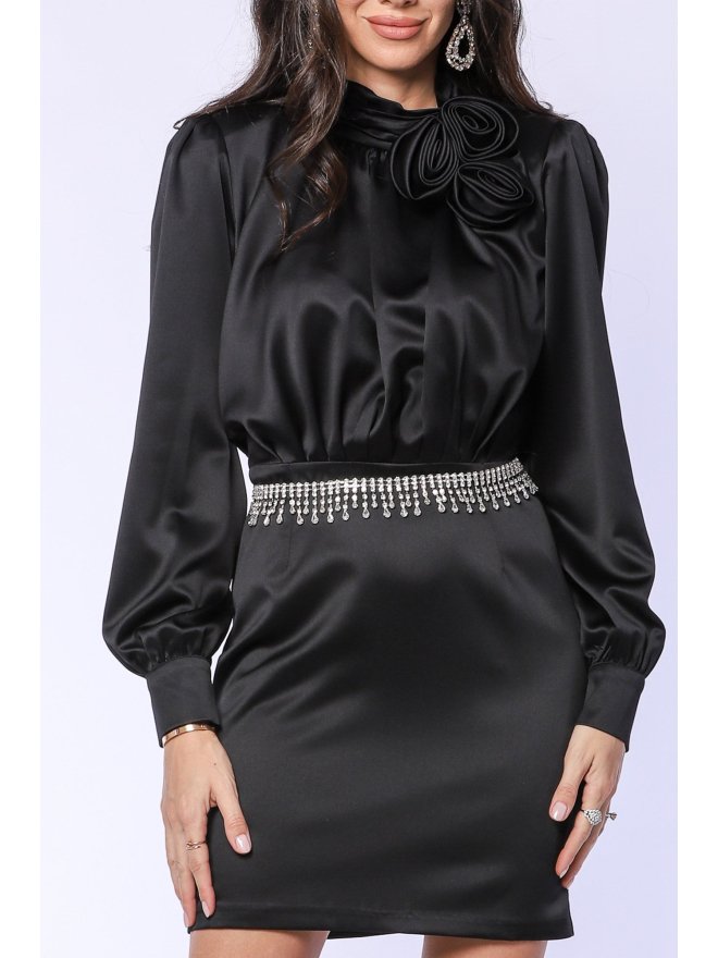 TGH ROCHIE MINI DIN SATIN DELICACY CU TRANDAFIRI APLICATI