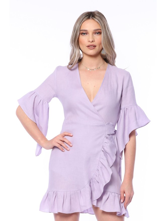 TGH LINO WRAP STYLE RUFFLED MINI DRESS