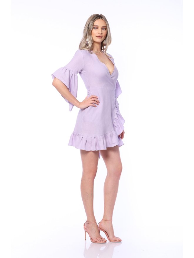 TGH LINO WRAP STYLE RUFFLED MINI DRESS