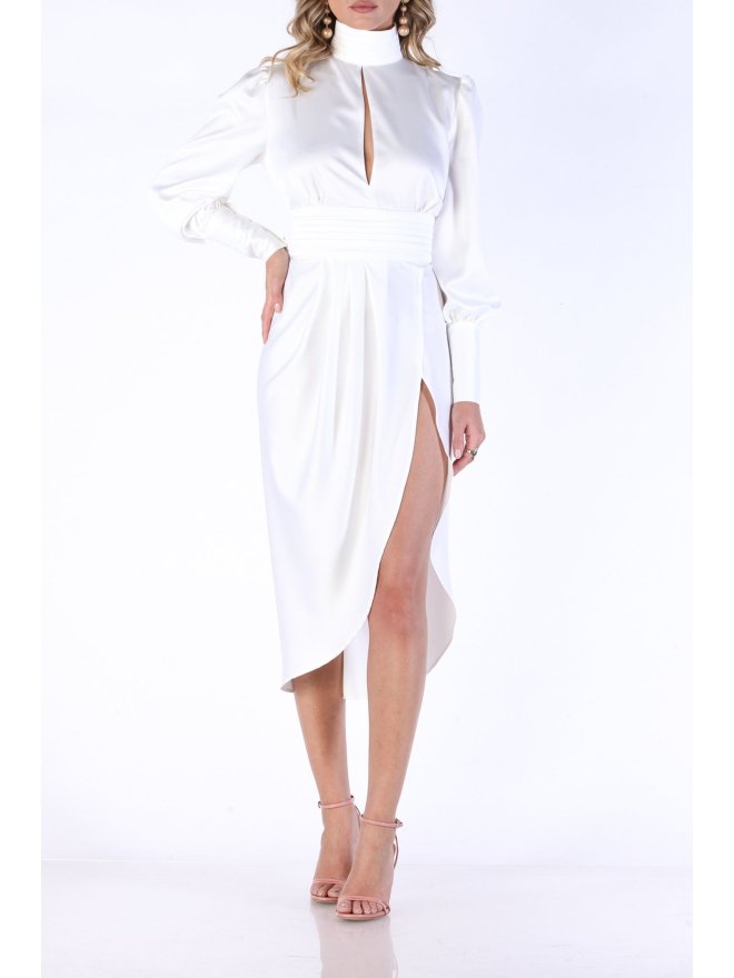 CARLA SATIN HIGH NECK ELEGANT MIDI DRESS