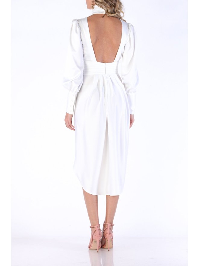 CARLA SATIN HIGH NECK ELEGANT MIDI DRESS