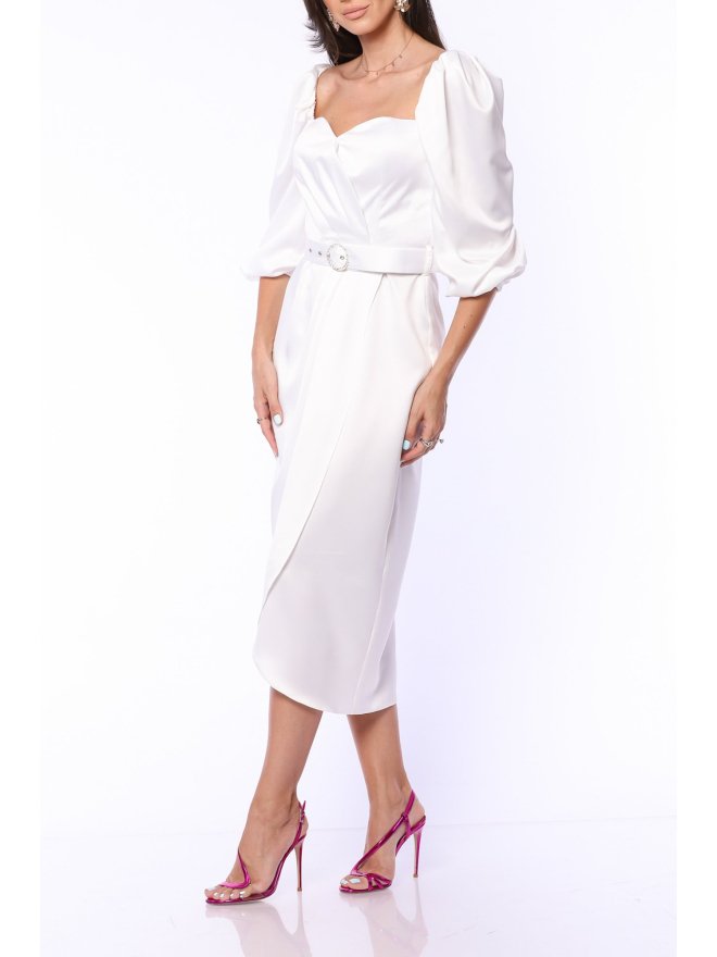 TGH JEWELLERY BELT TULIP SATIN MIDI DRESS