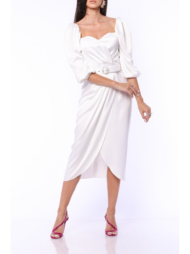 TGH JEWELLERY BELT TULIP SATIN MIDI DRESS