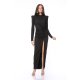 TGH SHIMMERING PUFFED SHOULDERS DEEP SLIT MAXI DRESS