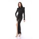 TGH SHIMMERING PUFFED SHOULDERS DEEP SLIT MAXI DRESS