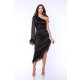 TGH DELUXE ONE-SHOULDER SATIN FEATHERS MIDI DRESS