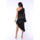 TGH DELUXE ONE-SHOULDER SATIN FEATHERS MIDI DRESS
