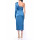 TGH ONE-SLEEVE SATIN MIDI DRESS