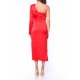 TGH ONE-SLEEVE SATIN MIDI DRESS