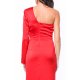 TGH ONE-SLEEVE SATIN MIDI DRESS