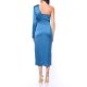 TGH ONE-SLEEVE SATIN MIDI DRESS