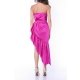 MARMURI ROCHIE MIDI ASIMETRICA DIN SATIN CU CORSET SI VOLANE