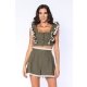 CARLA PURO LINO RUFFLES & LACE CROPPED TOP