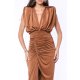 TGH AFRODITE HIGH SHOULDERS DRAPED ASYMMETRIC MIDI DRESS