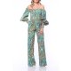 TGH SALOPETA OFF-SHOULDERS CU PANTALONI LARGI SI IMPRIMEU FOREST