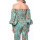 TGH SALOPETA OFF-SHOULDERS CU PANTALONI LARGI SI IMPRIMEU FOREST
