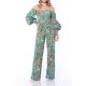TGH SALOPETA OFF-SHOULDERS CU PANTALONI LARGI SI IMPRIMEU FOREST
