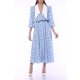 TGH POINTED COLLAR WHITE POLKA DOTS MIDI DRESS