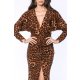 TGH V-NECK ANIMAL PRINT DRAPED MIDI DRESS