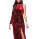 TGH ONE SLEEVE FRONT RUFFLE VELVET MAXI DRESS