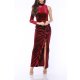 TGH ONE SLEEVE FRONT RUFFLE VELVET MAXI DRESS