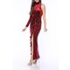 TGH ONE SLEEVE FRONT RUFFLE VELVET MAXI DRESS