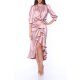 TGH SHOWY DRAPED RUFFLE SATIN MIDI DRESS