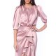 TGH SHOWY DRAPED RUFFLE SATIN MIDI DRESS