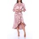 TGH SHOWY DRAPED RUFFLE SATIN MIDI DRESS